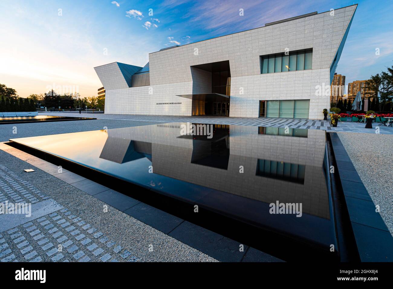 The Aga Khan Museum in Toronto, Ontario, Canada, shares its beautiful landscaped park with the nearby Ismaili Centre. Stock Photo