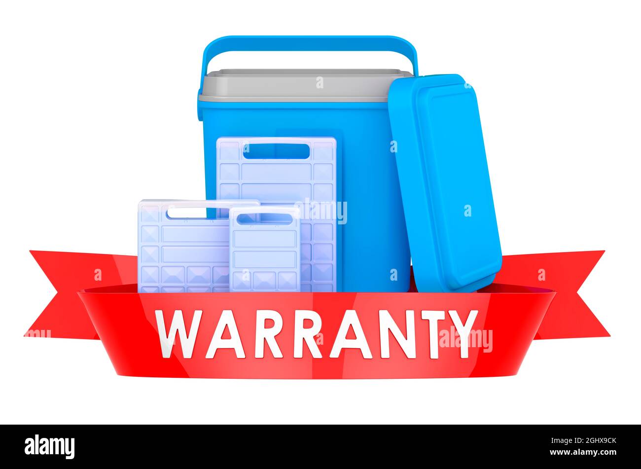 Portable cool box warranty concept. 3D rendering isolated on white ...
