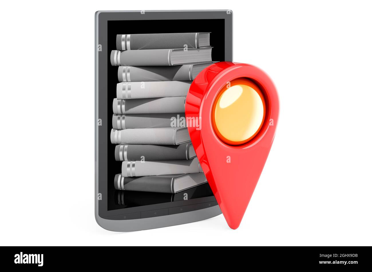 eBook reader with map pointer. 3D rendering isolated on white ...