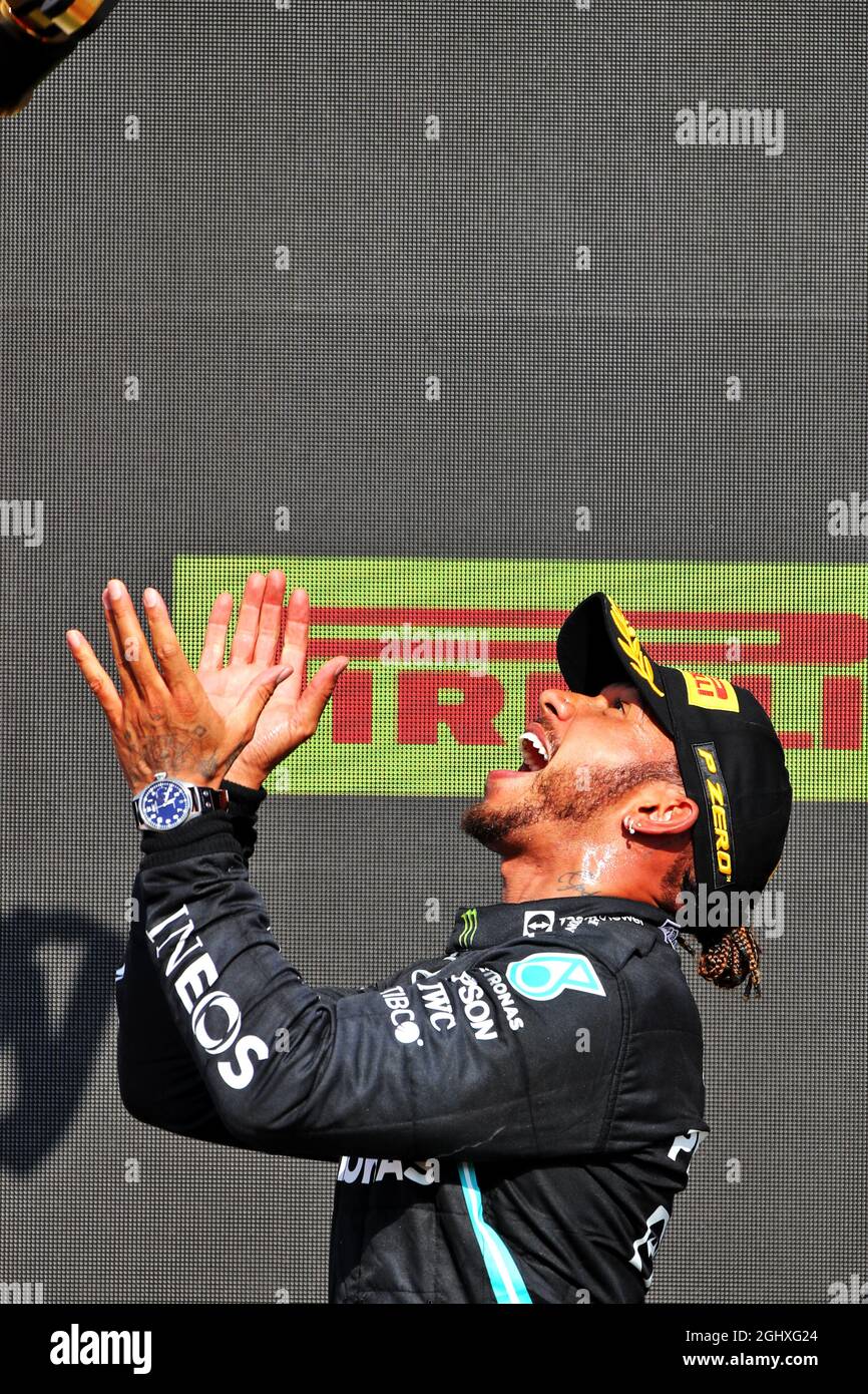 Race winner Lewis Hamilton (GBR) Mercedes AMG F1 celebrates on the ...