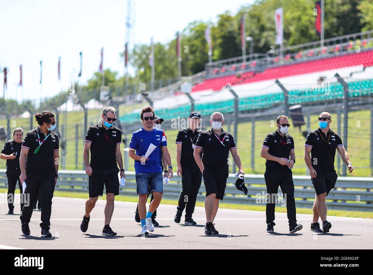 Fernando Alonso (ESP) Alpine F1 Team walks the circuit with the team.  29.07.2021. Formula 1 World Championship, Rd 11, Hungarian Grand Prix, Budapest, Hungary, Preparation Day.  Photo credit should read: XPB/Press Association Images. Stock Photo