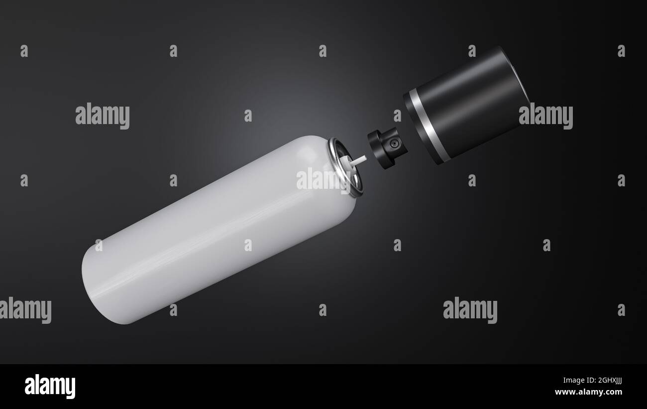 3D rendering of a cosmetic spray bottle mechanism on black background