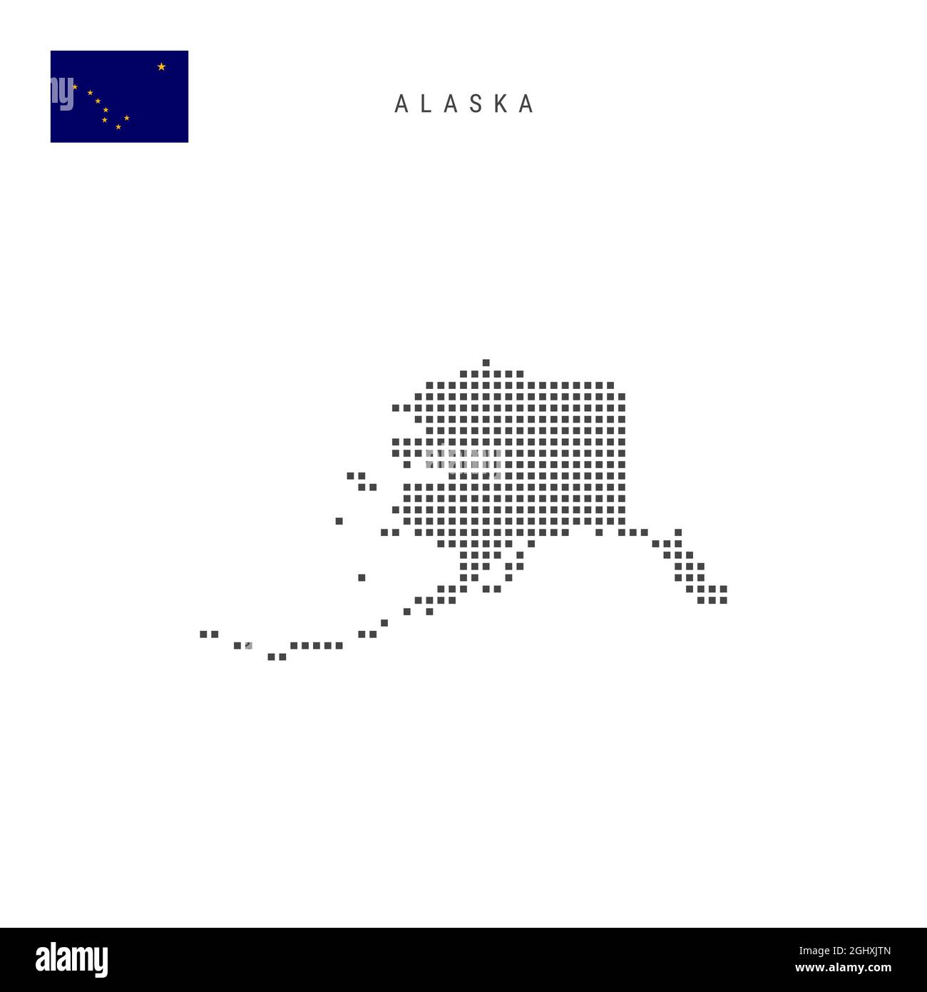 A Dotted Pixel Alaska Map. Raster Geographic Map In Russia Flag Colors On A  Black Background. Russian Blue, Red And White Colored Raster Abstract  Pattern Of Alaska Map Done Of Square Dots.