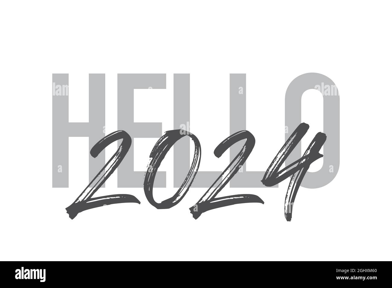 Modern, simple, minimal typographic design of a saying "Hello 2024" in