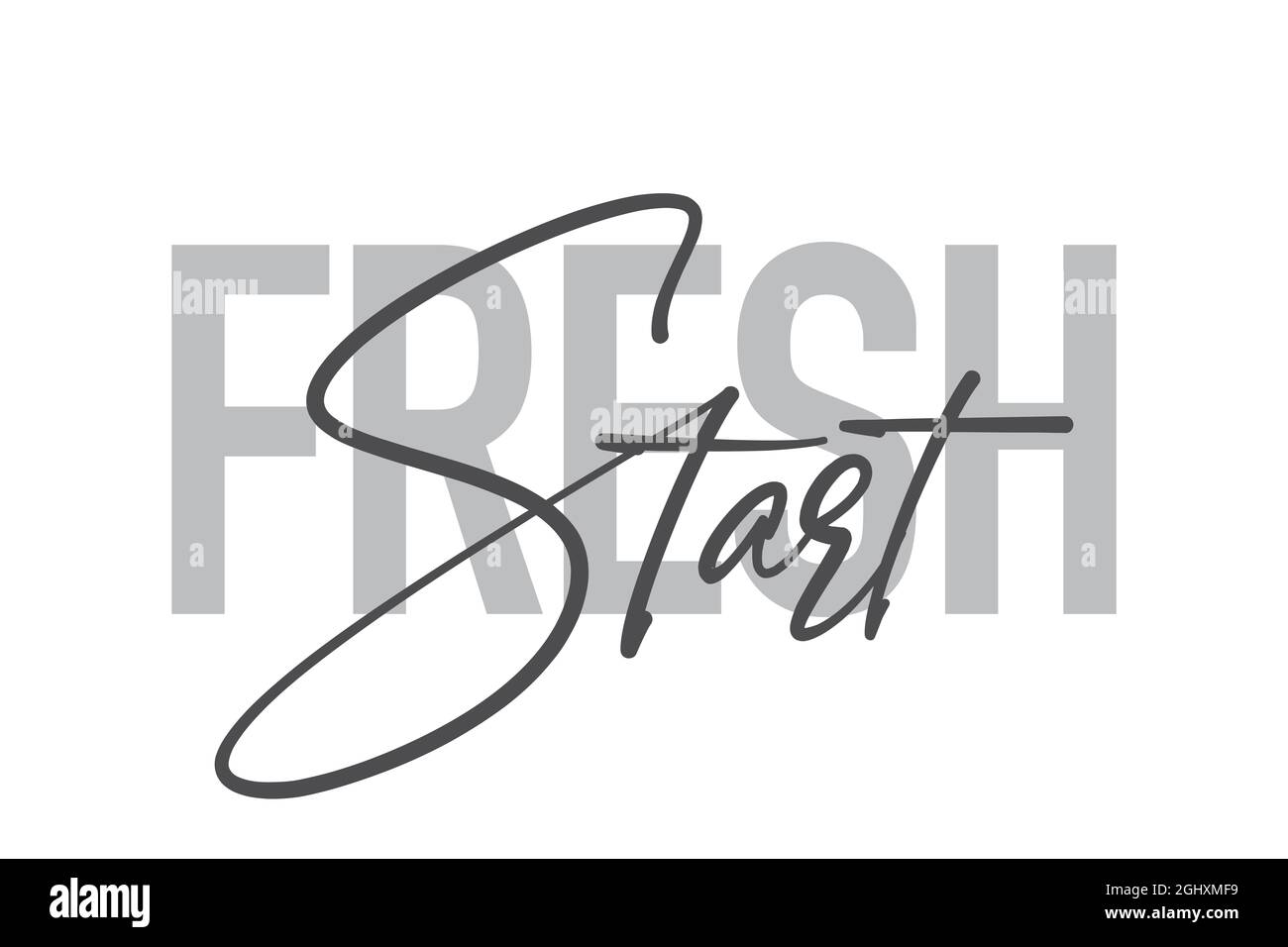 Modern, simple, minimal typographic design of a saying 'Fresh Start' in tones of grey color. Cool, urban, trendy and playful graphic vector art with h Stock Photo