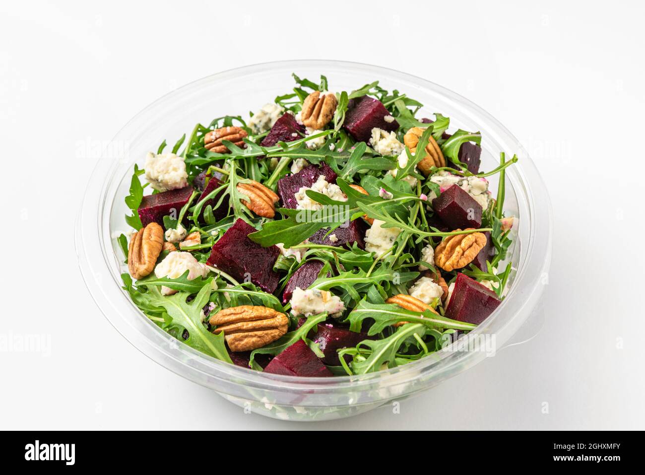 Healthy beet or beetroot salad in plastic package for take away or food