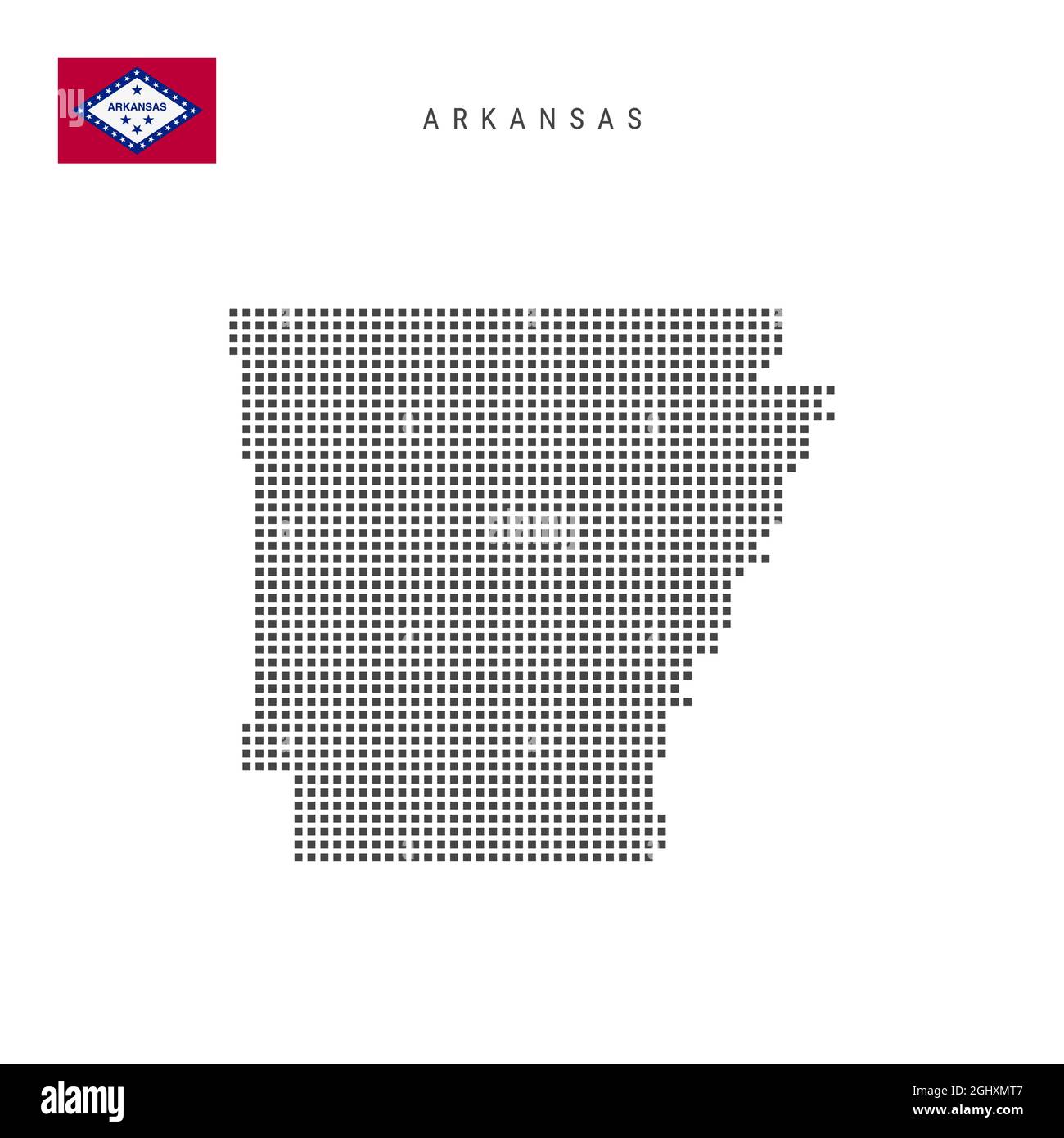 Square dots pattern map of Arkansas. Dotted pixel map with flag ...