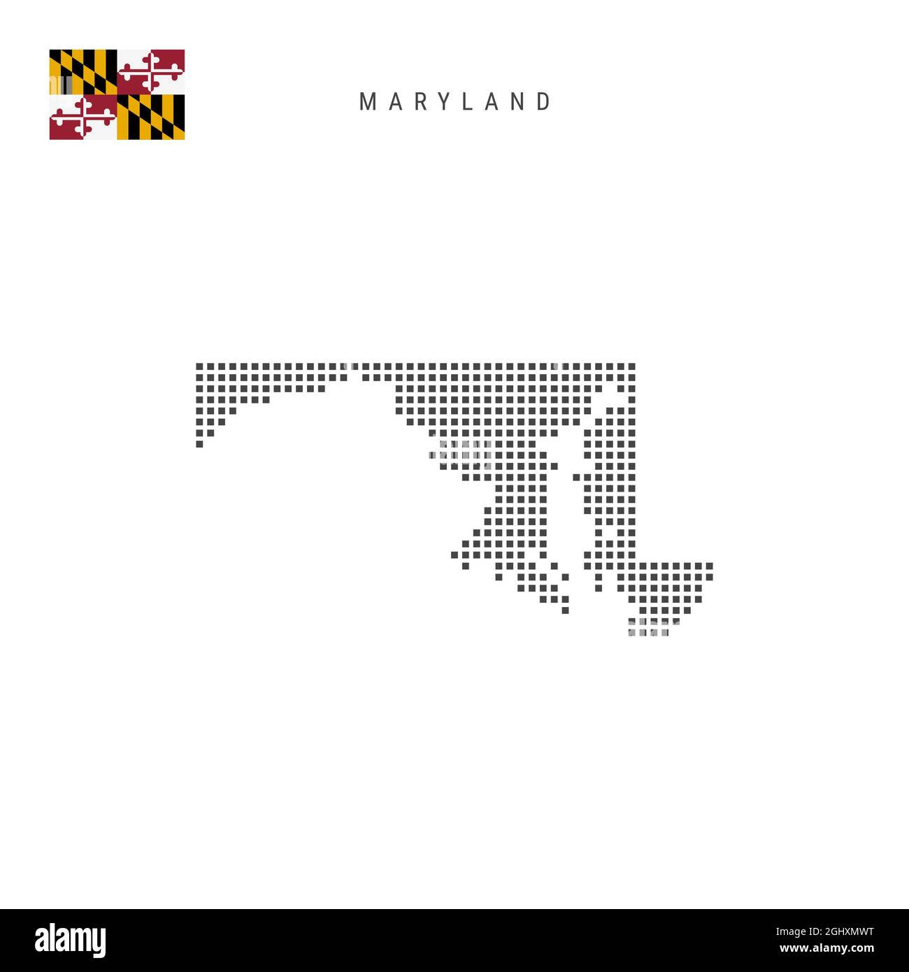 Square dots pattern map of Maryland. Dotted pixel map with flag ...