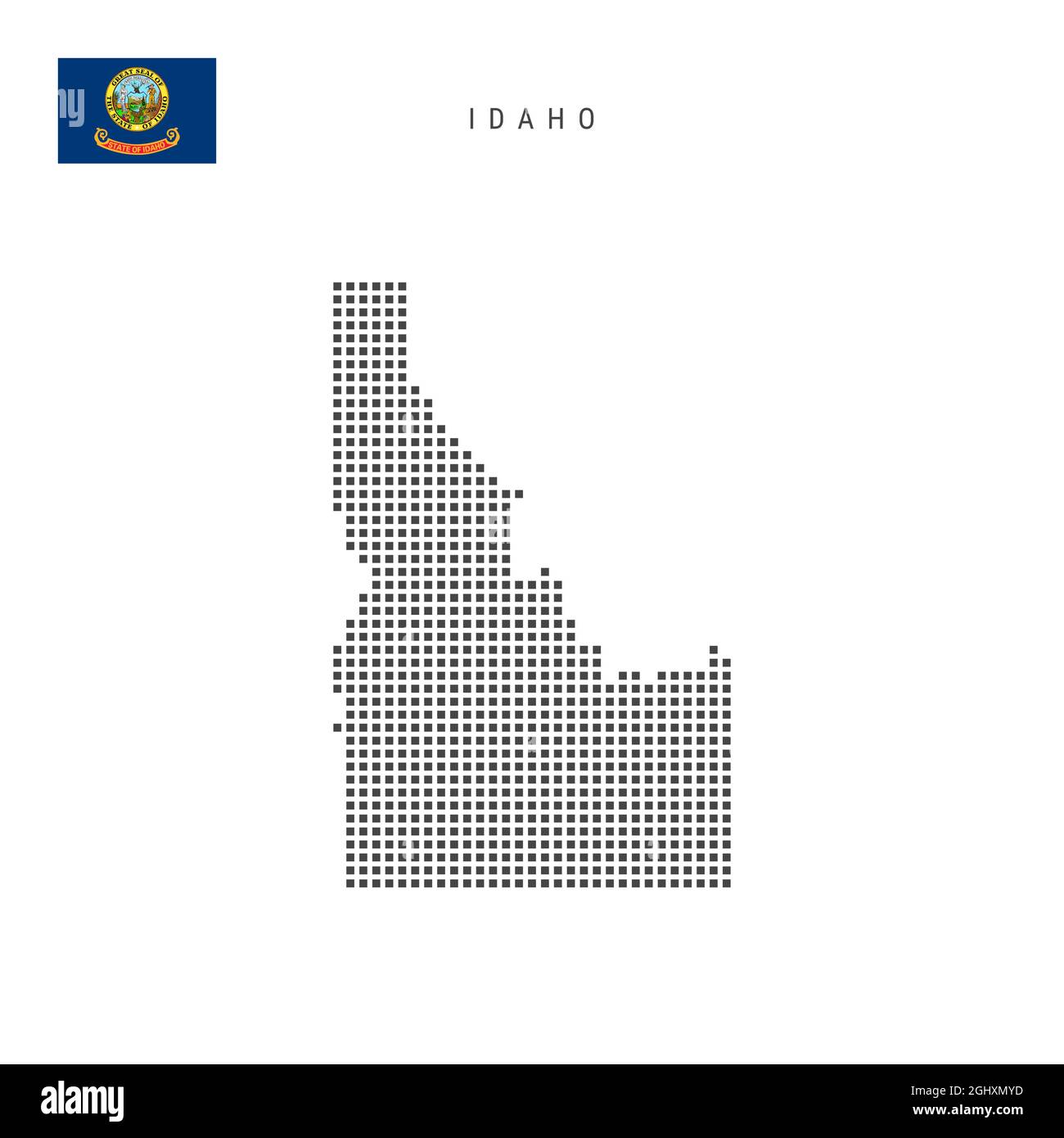 Square dots pattern map of Idaho. Dotted pixel map with flag isolated ...