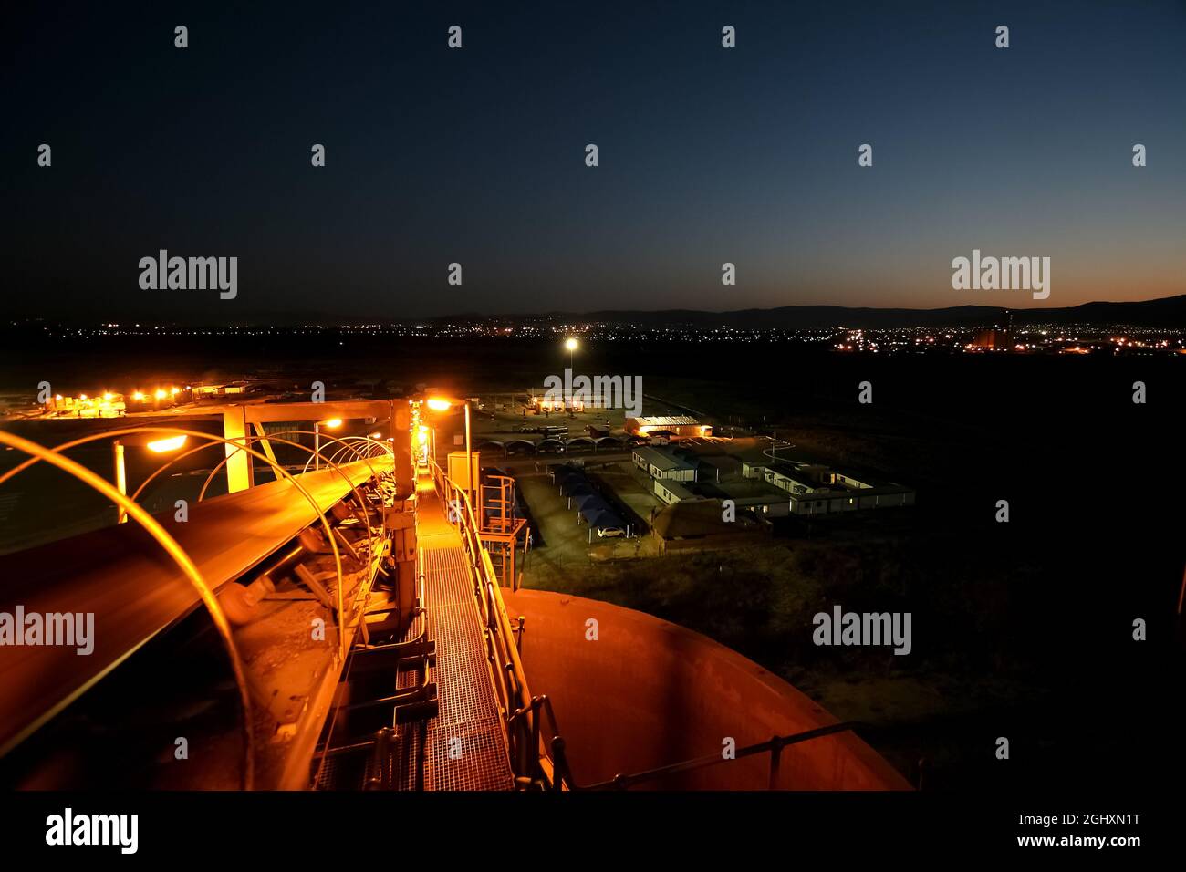 JOHANNESBURG, SOUTH AFRICA - Aug 05, 2021: A conveyor belt for transporting ore rocks at precious metal mines in Johannesburg Stock Photo