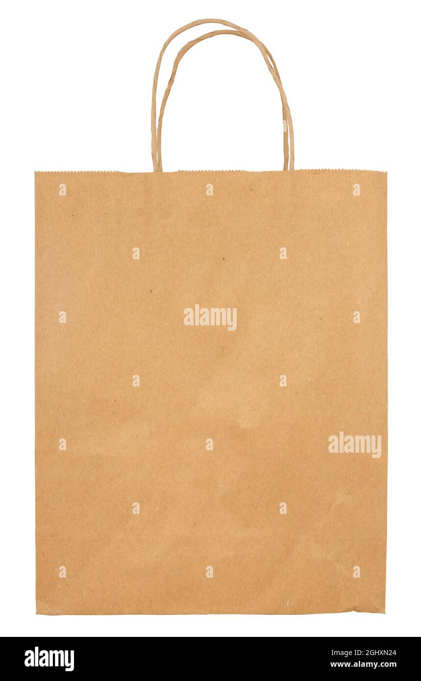 Isolated Brown Paper Grocery Bag With String Handles On A White