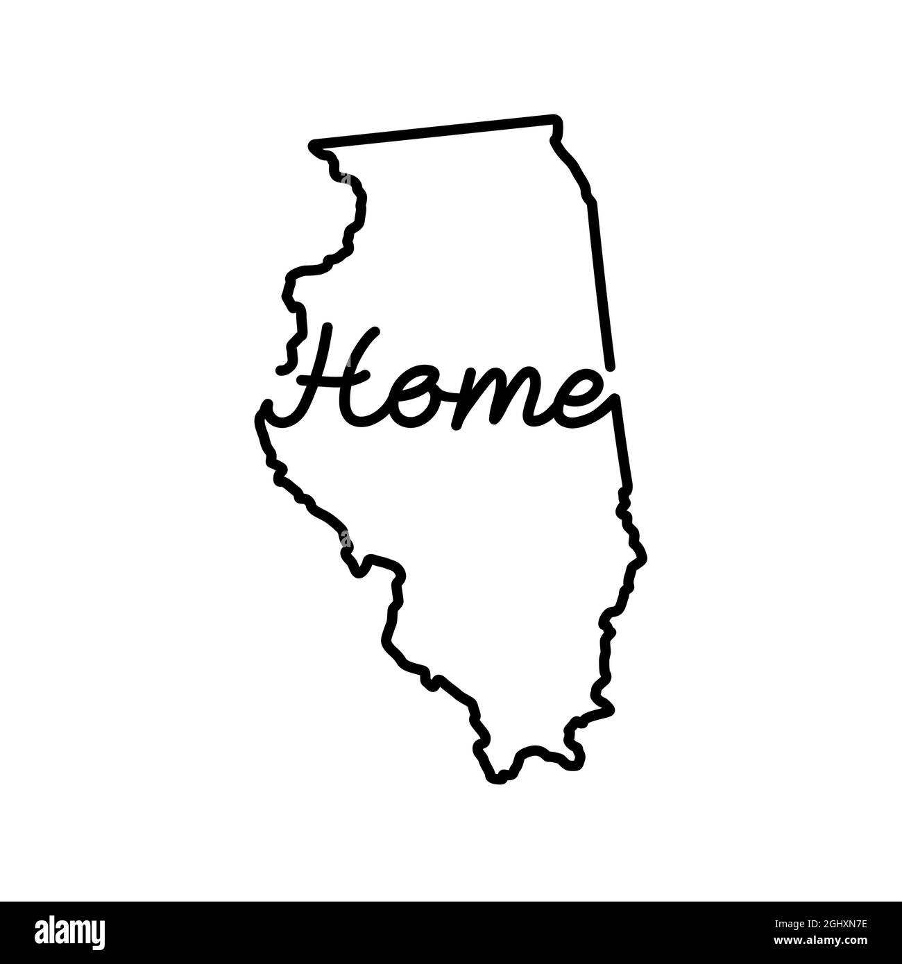 Illinois US state outline map with the handwritten HOME word ...