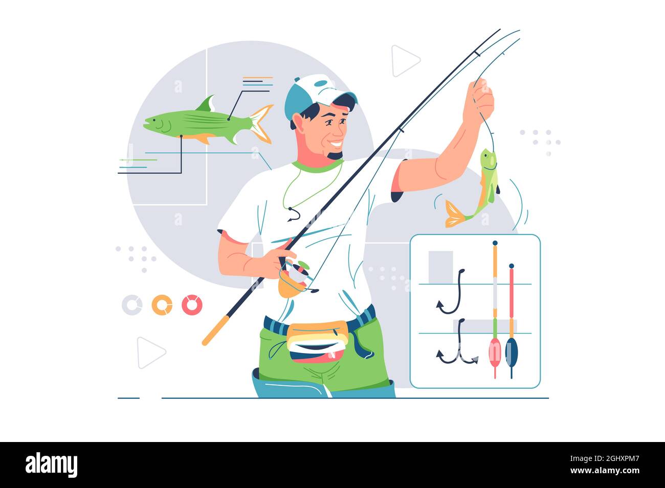 Fisherman Catching Fish - Retro Clipart Illustration Stock Vector Image &  Art - Alamy