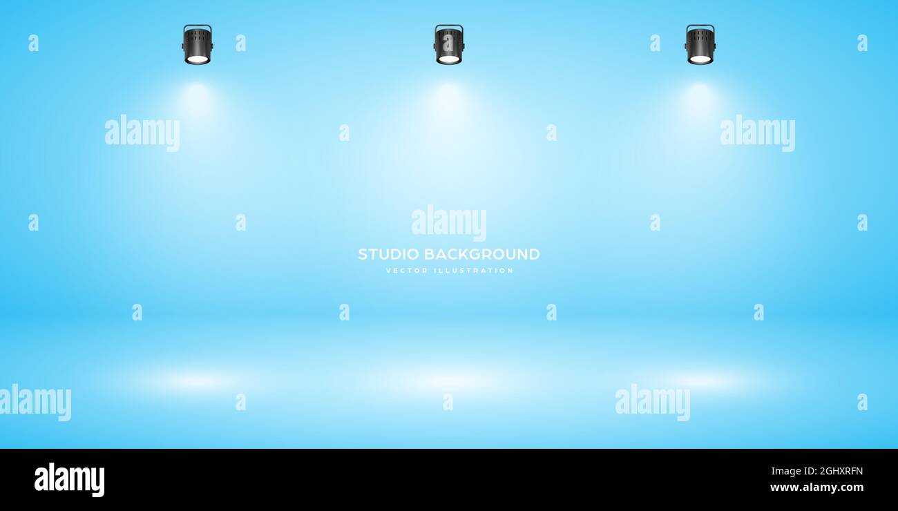 Empty pastel blue studio abstract background with spotlight effect ...