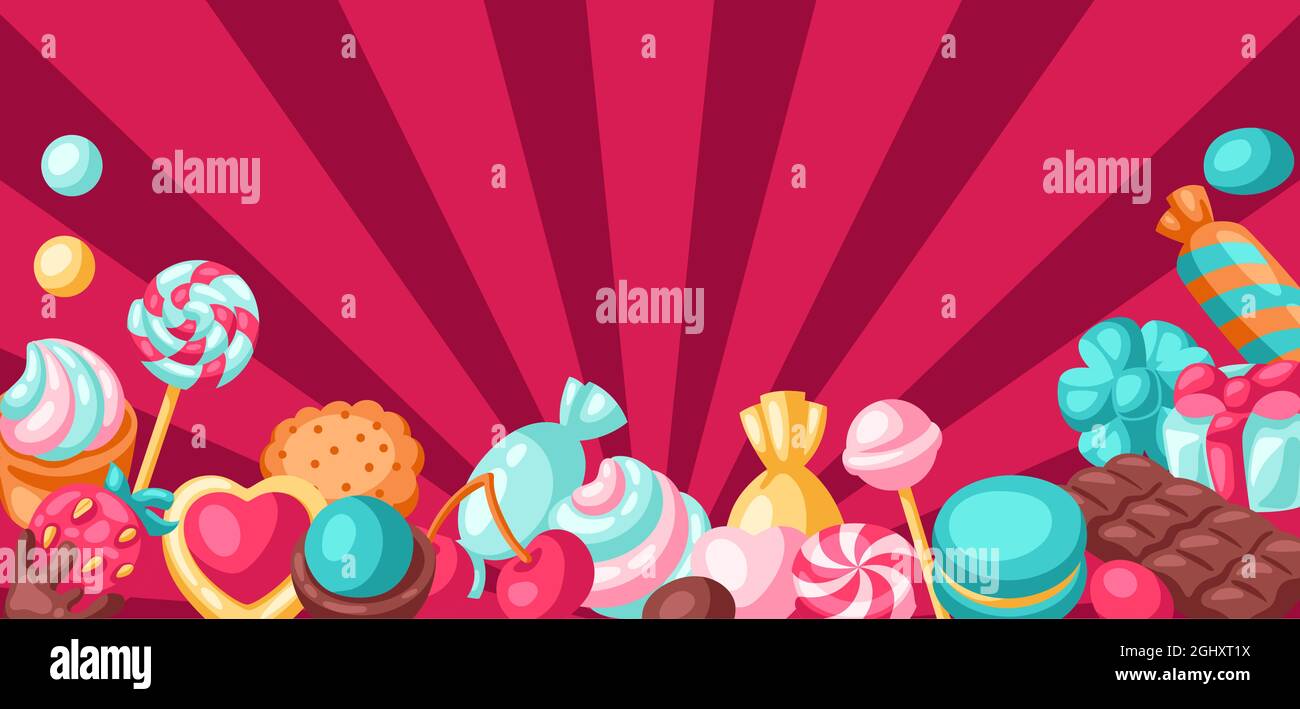 Background with various candies and sweets. Confectionery or bakery ...