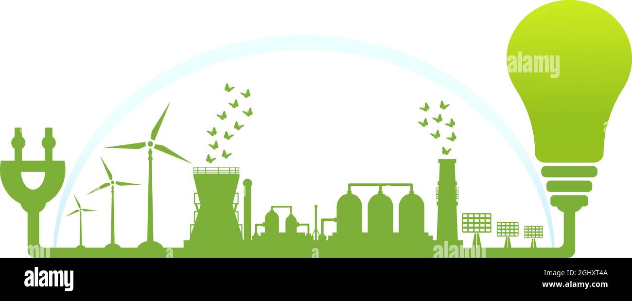 Environmentally friendly production. Silhouette of a large plant with