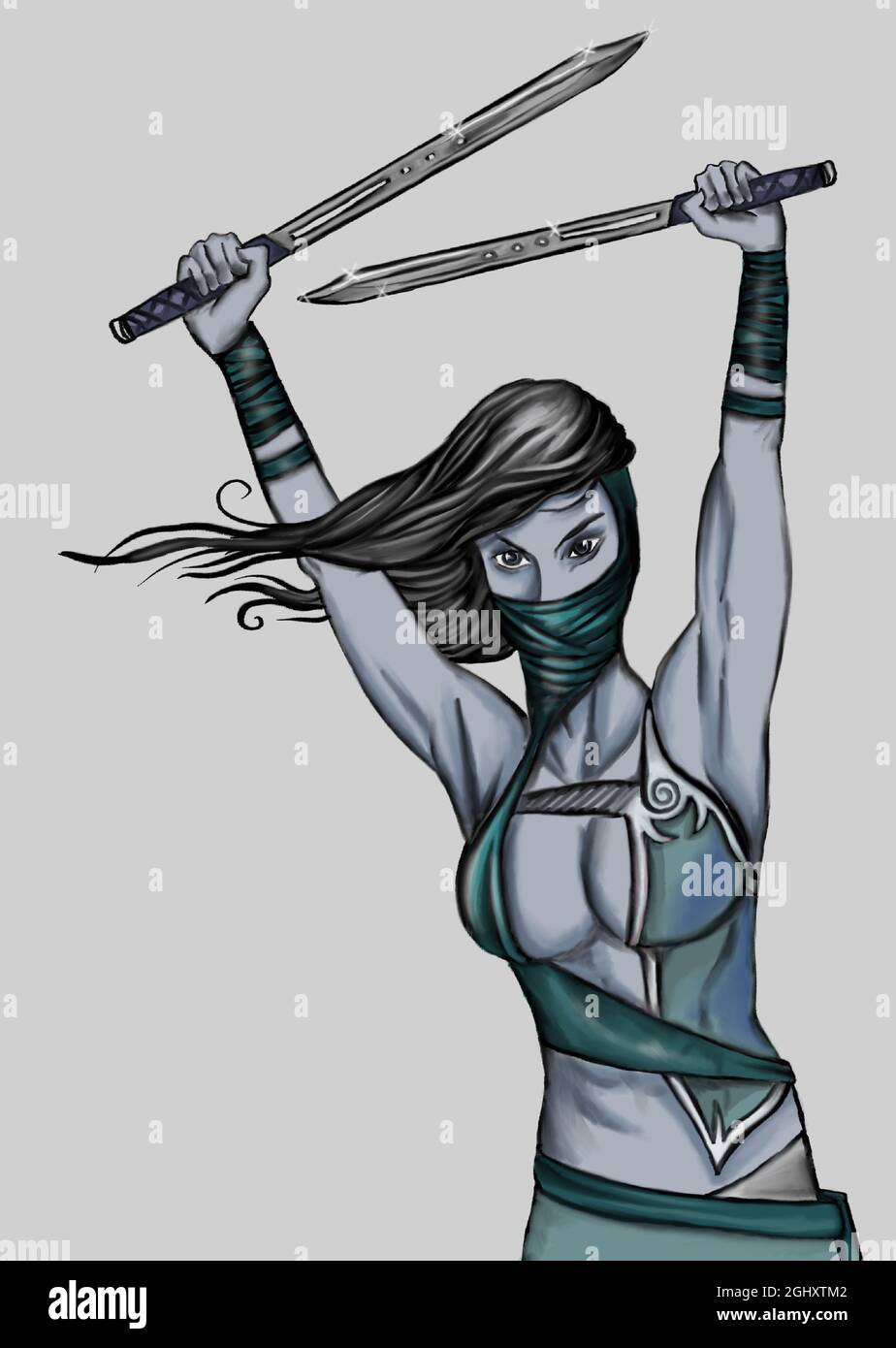 Female asian ninja character Royalty Free Vector Image