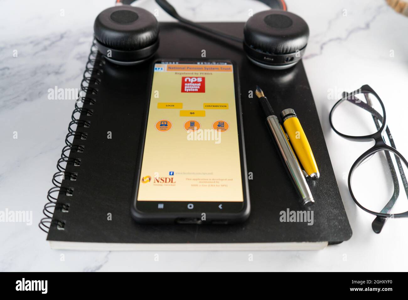 mobile phone app with the NPS national pension scheme app showing the