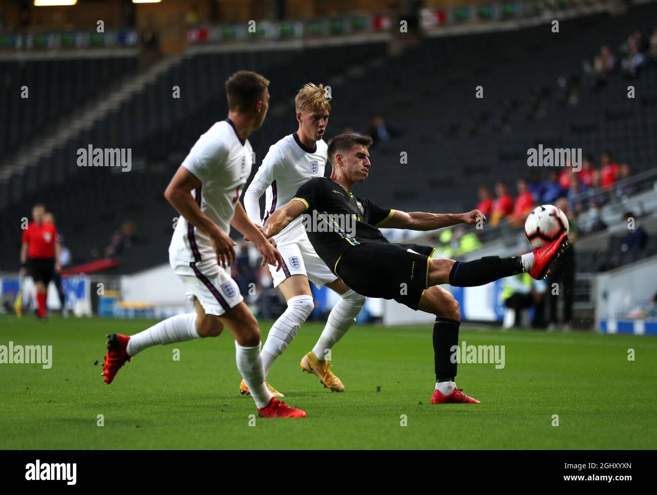 Serbia's Filip Djuricic clears the ball during the UEFA Euro Under 21 Group G Qualifying match at stadiumMK, Milton Keynes. Picture date: Tuesday September 7, 2021. Stock Photo