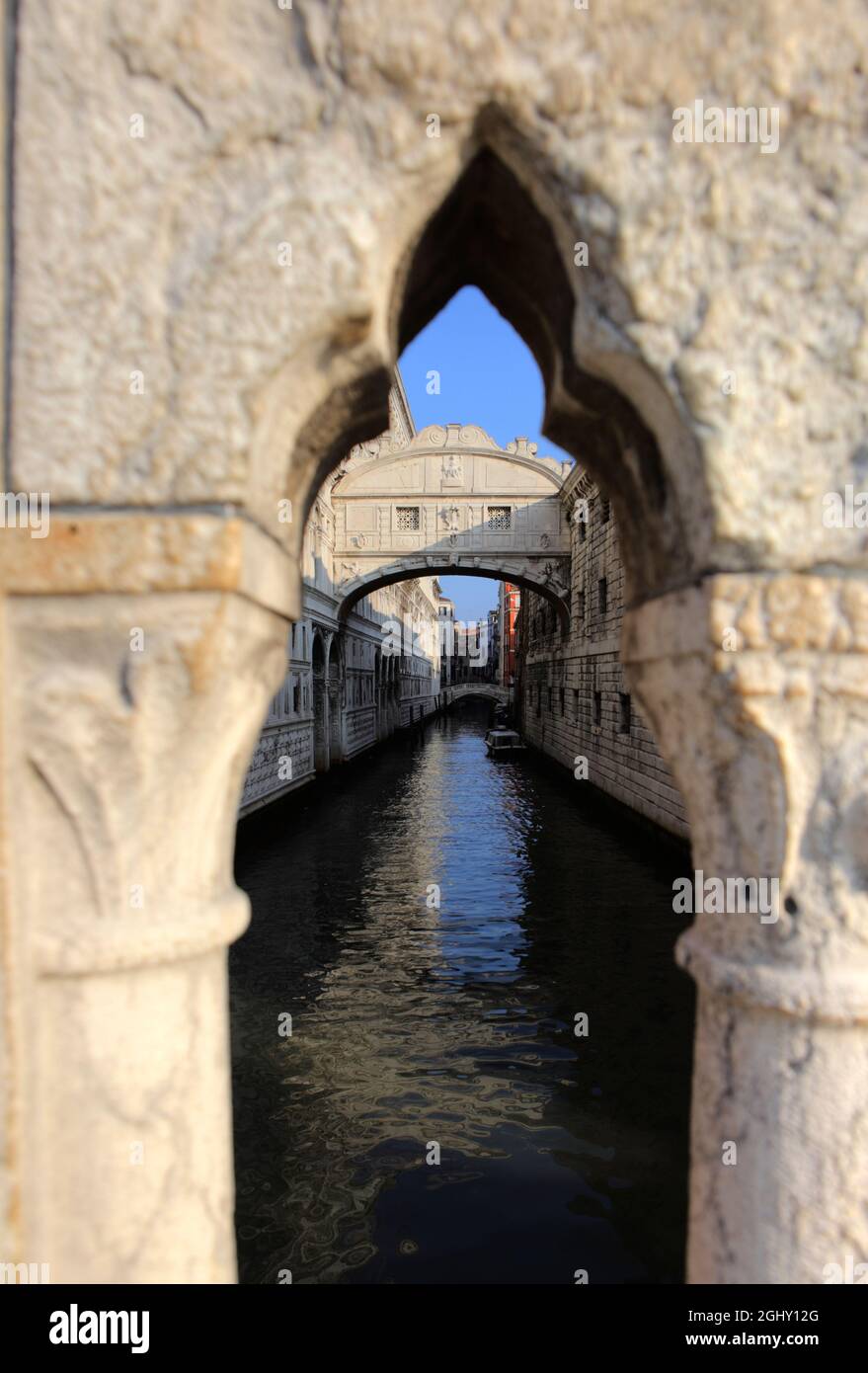 Framed view of Bridge of Sighs, Venice, Italy Stock Photo