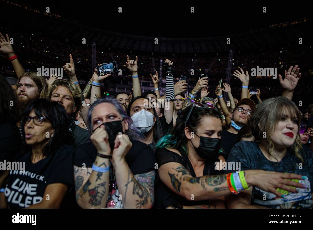 Seattle, WA SEPTEMBER 06, 2021 Rock band Green Day performs to a