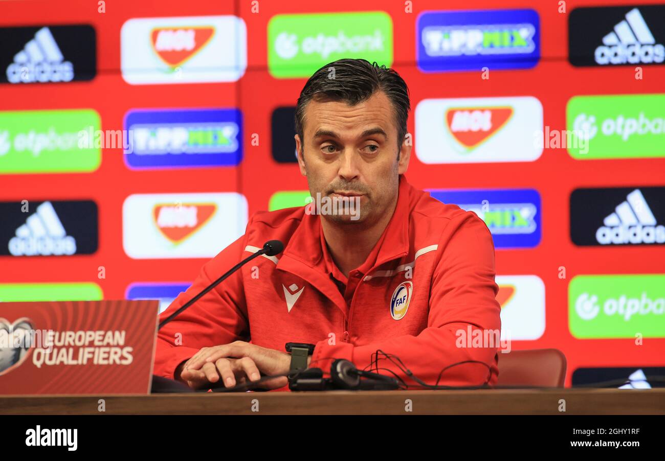 BUDAPEST, HUNGARY - September 07, FIFA World Cup qualifiers, Andorra head coach, Koldo Álvarez de Eulate held a press conference. Andorra national football team are playing match on 8th September against Hungarian men’s national team. Stock Photo
