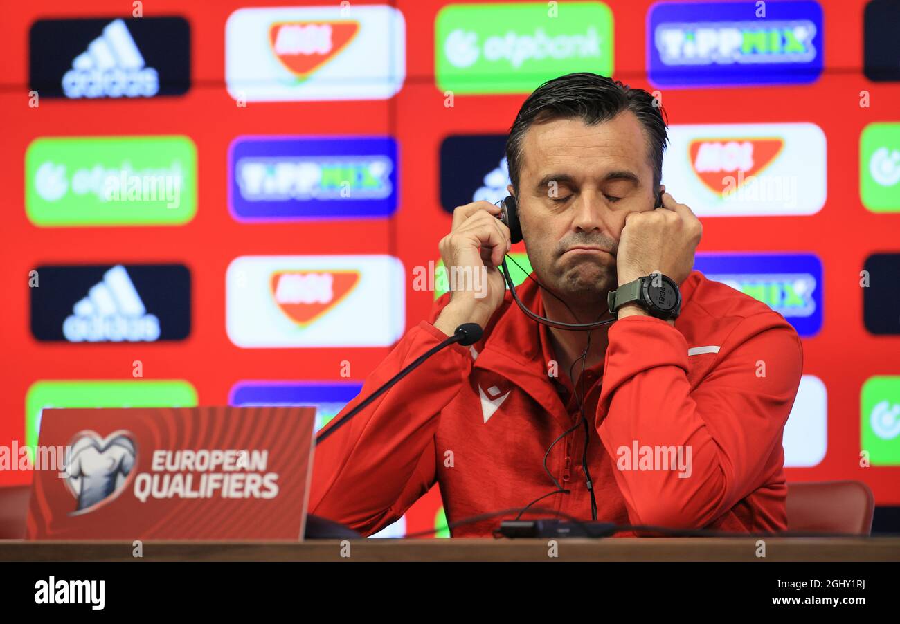 BUDAPEST, HUNGARY - September 07, FIFA World Cup qualifiers, Andorra head coach, Koldo Álvarez de Eulate held a press conference. Andorra national football team are playing match on 8th September against Hungarian men’s national team. Stock Photo