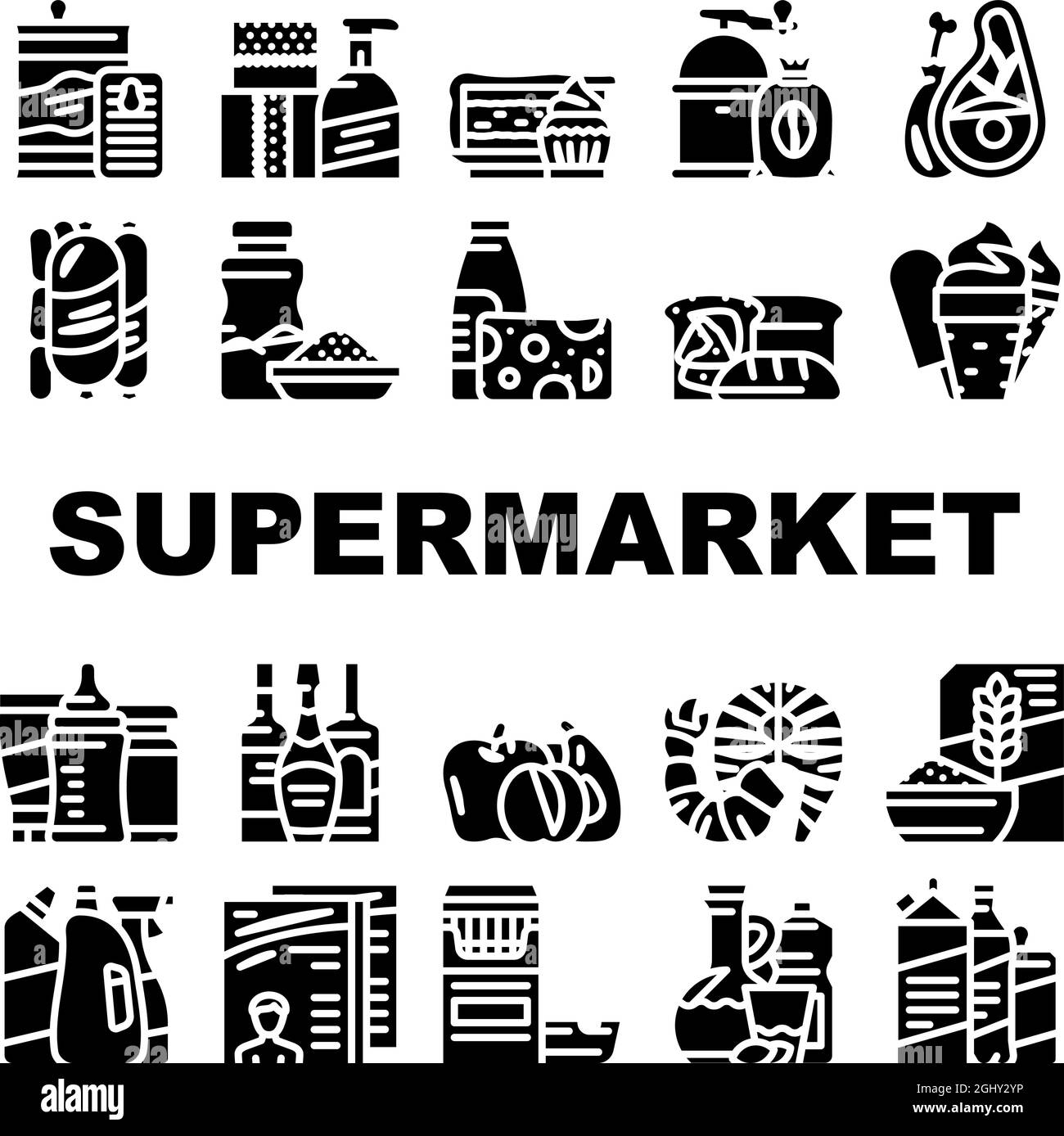 Supermarket Selling Department Icons Set Vector Stock Vector