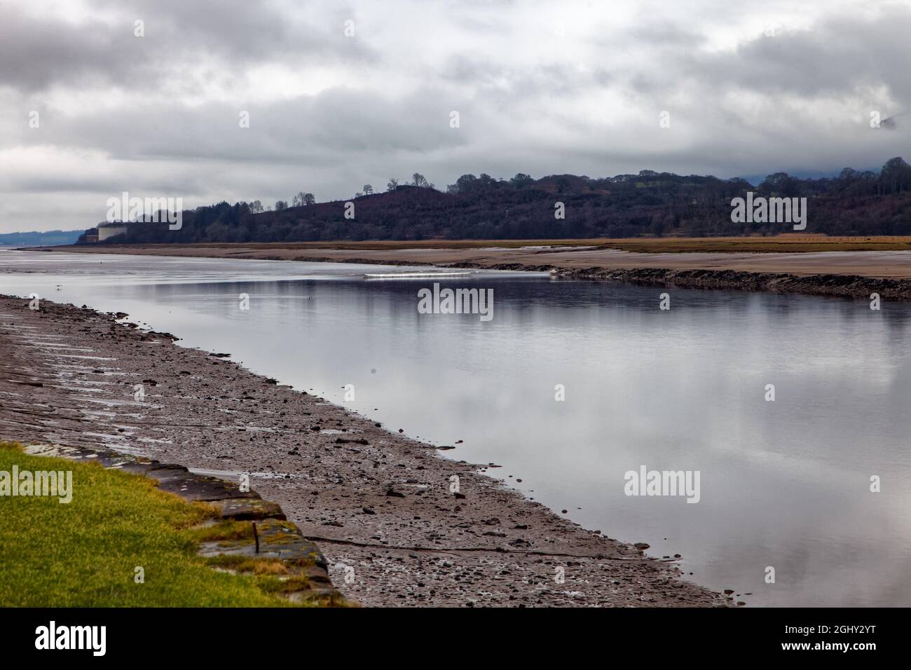 The Nith Tidal Bore vewed from the pier at Glencaple Stock Photo