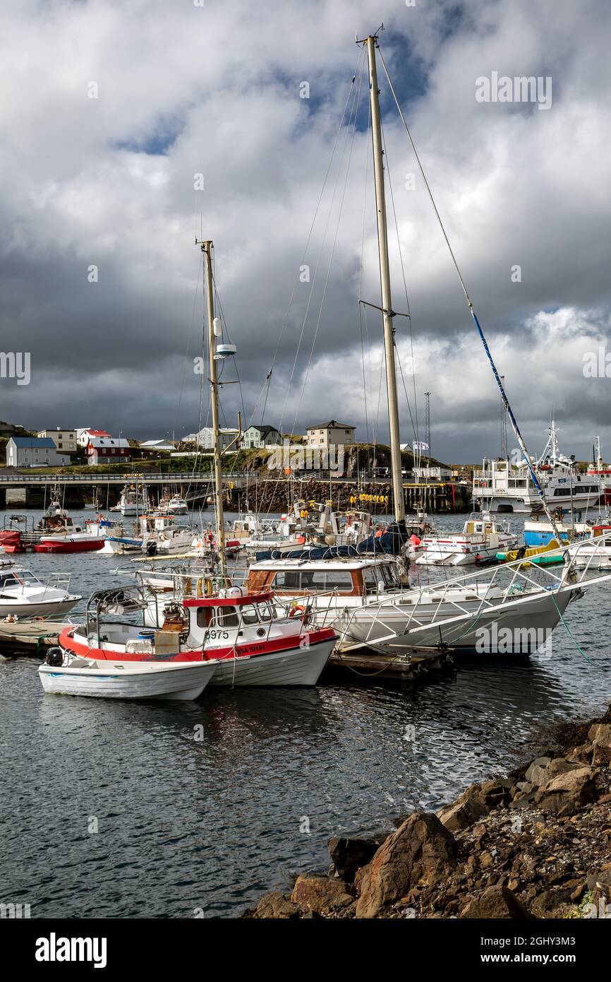 Boats, Stykkisholmur Harbor, Stykkisholmur, Iceland Stock Photo