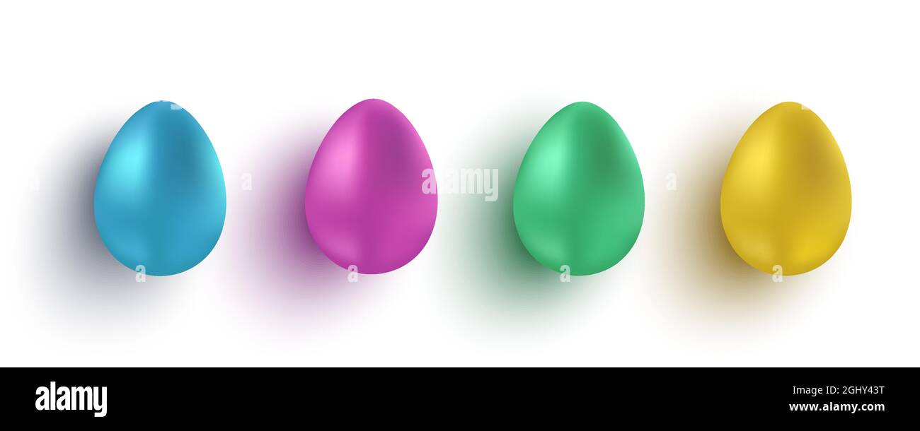 Vector set realistic colorful eggs for Easter. Colorful eggs on isolated background. 3d vector Easter's eggs. Stock Vector