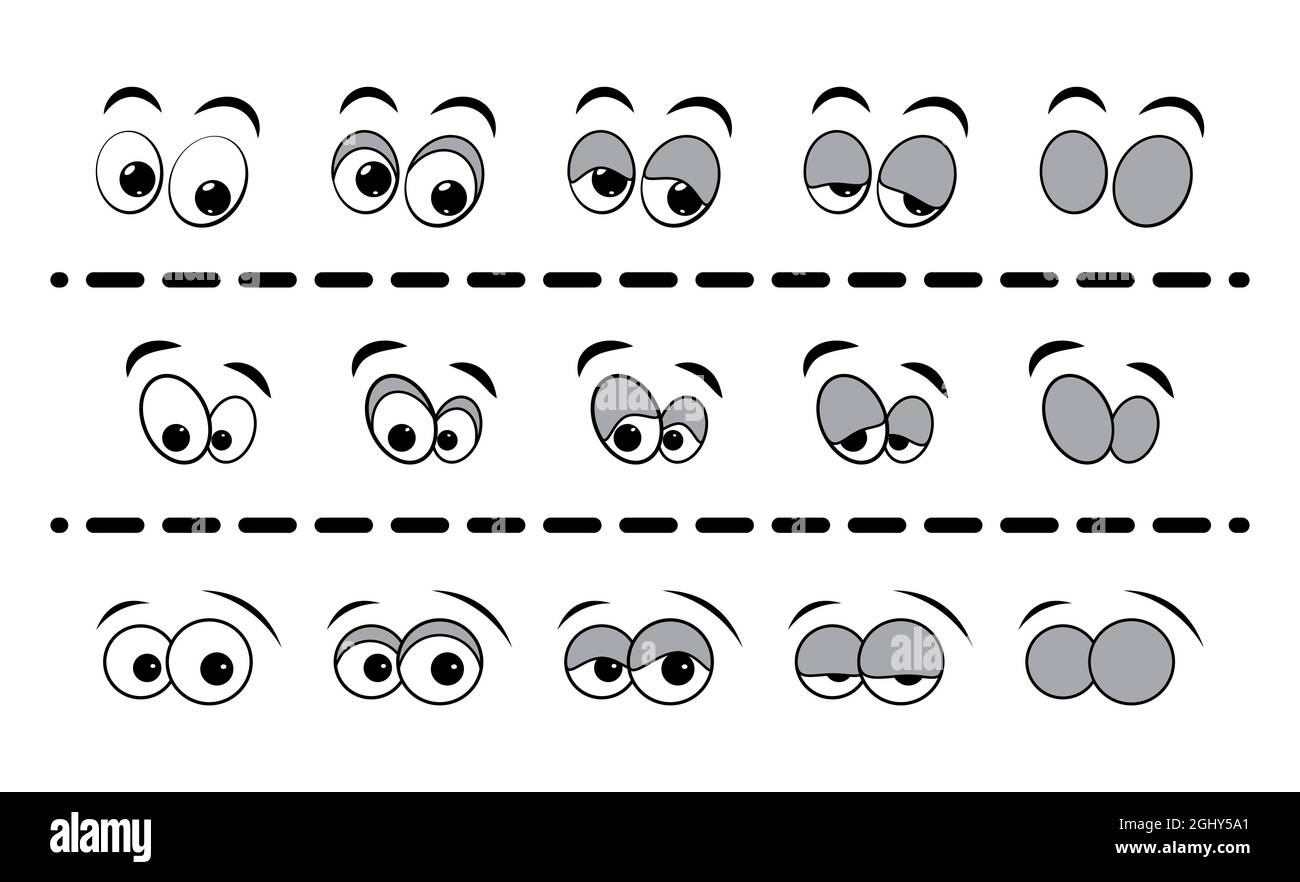 Blink eye animation step. Human cartoon face with blinking eyeball