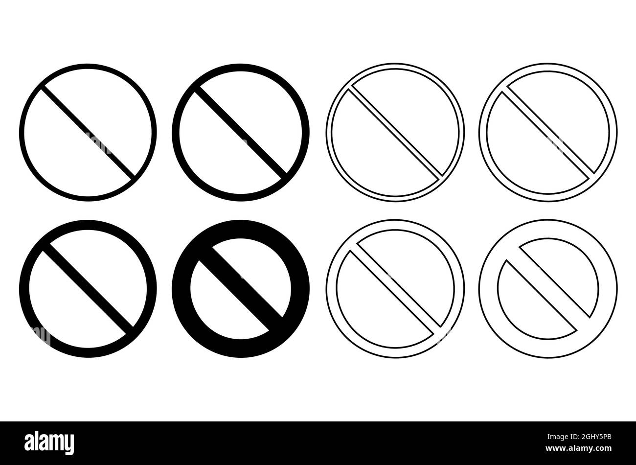Forbidden sign icon. Black round no symbol set. Silhouette and outline design. Vector illustration isolated on white. Stock Vector