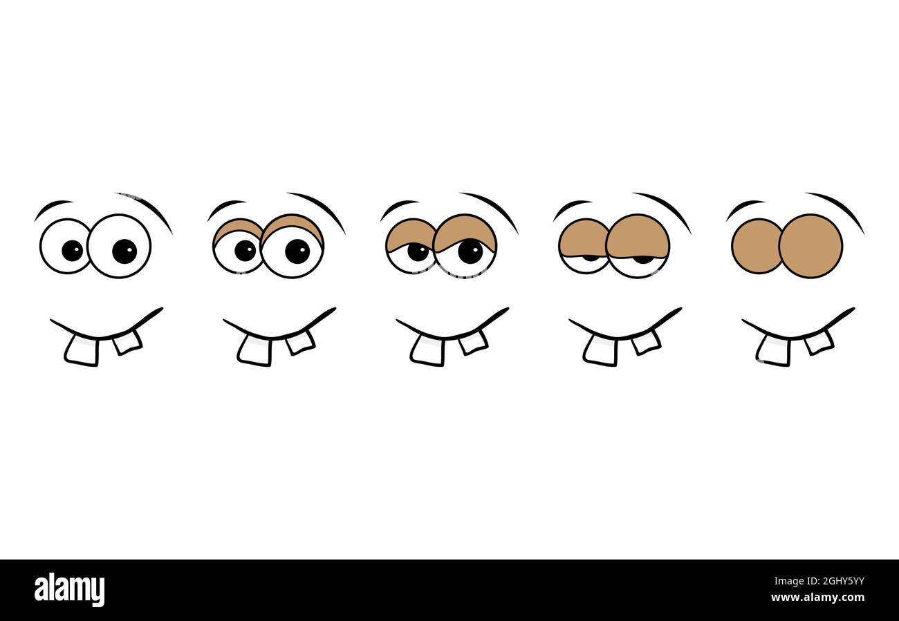 Blink eye animation step. Human cartoon face with blinking eyeball. Vector illustration on white background Stock Vector