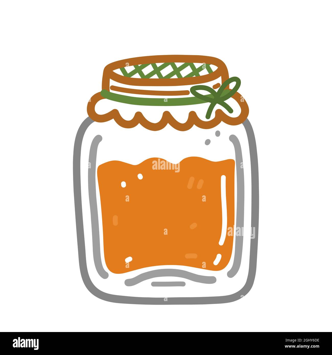 Jar with apricot jam isolated on white background. Hand-drawn vector