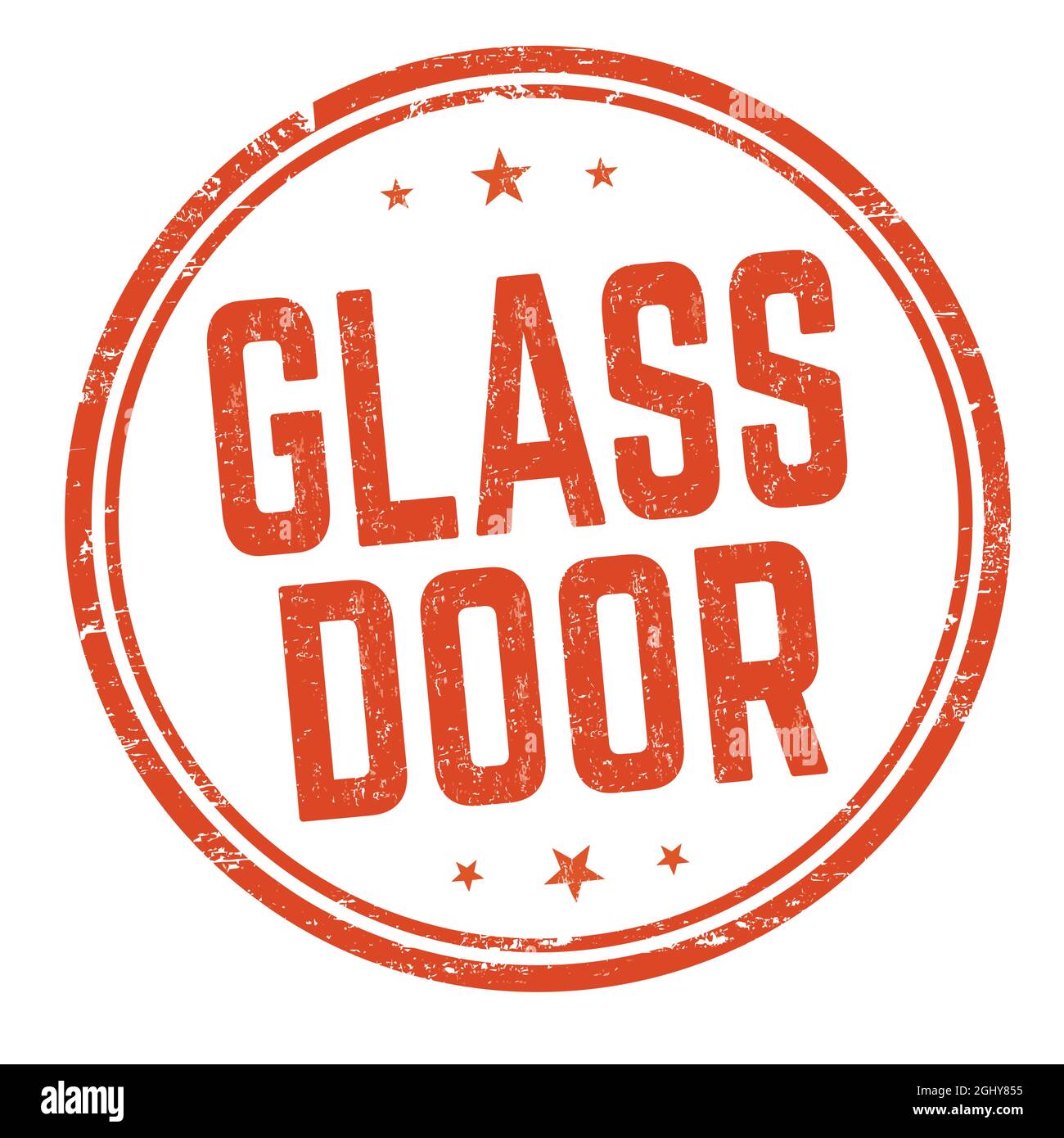 Glass door sign or stamp on white background, vector illustration Stock