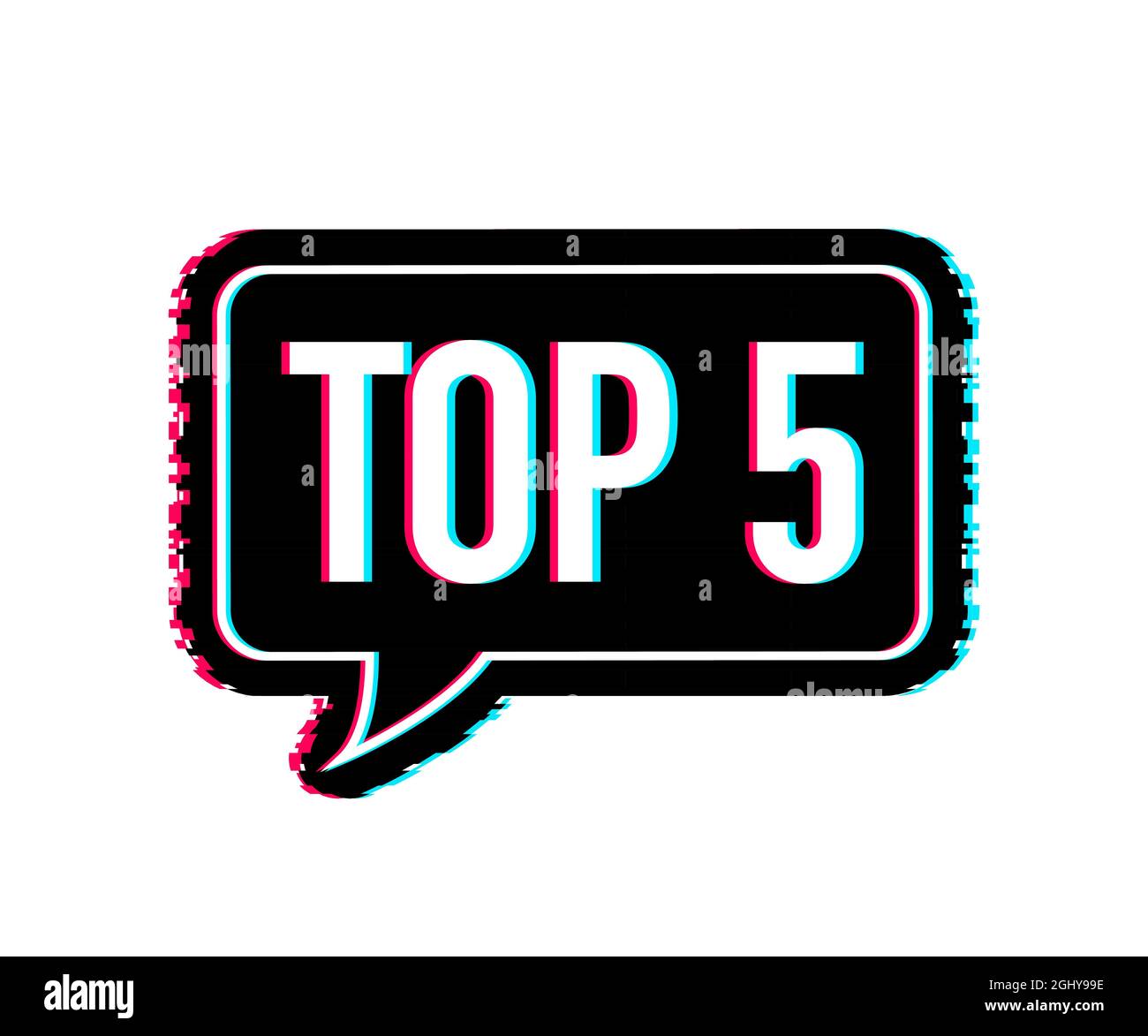 Top 5 Top fifty vector colorful speech bubble. Glitch icon. Vector illustration Stock Vector