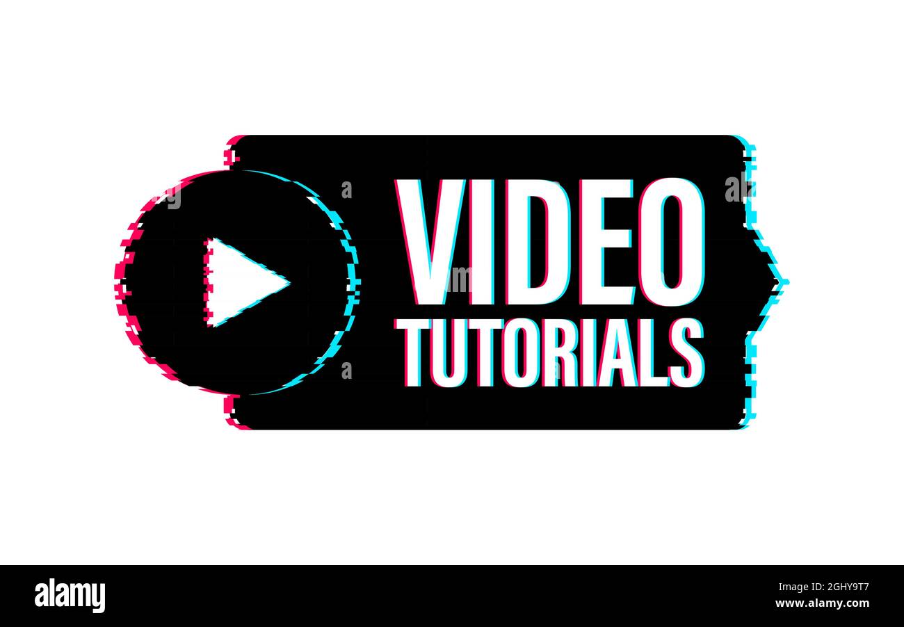 Video tutorials icon concept. Study and learning background, distance education and knowledge growth. Glitch icon. Stock Vector