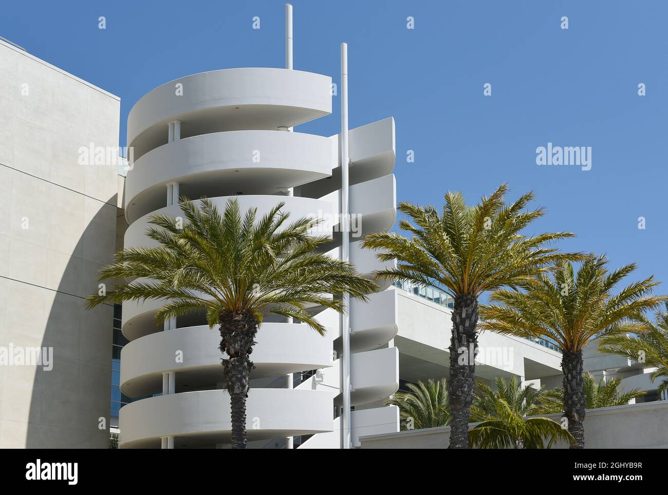 SAN DIEGO, CALIFORNIA - 25 AUG 2021: Detail of the Hilton Bayfront Hotel on the Embarcadero. Stock Photo