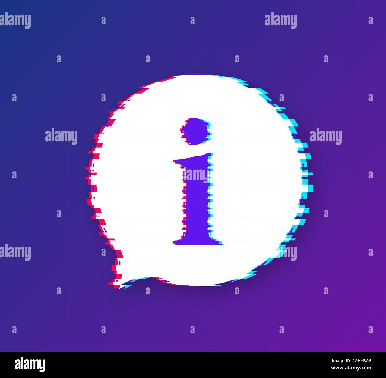 Information sign glitch icon. Info speech bubble. Vector illustration. Stock Vector