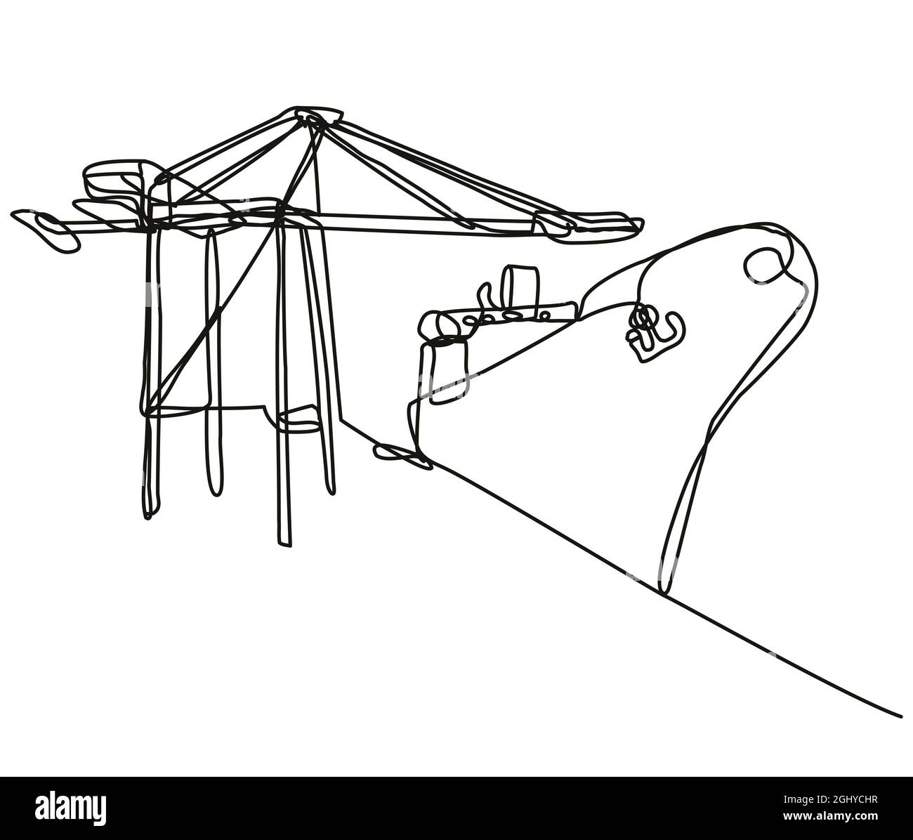 Boom Crane Loading a Cargo Ship Continuous Line Drawing Stock Photo