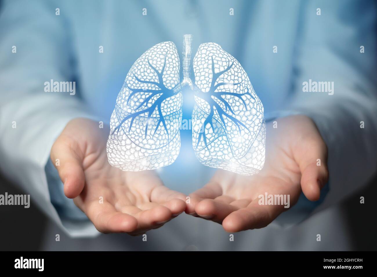 Lungs issues medical concept. Photo of female doctor, empty space. Stock Photo