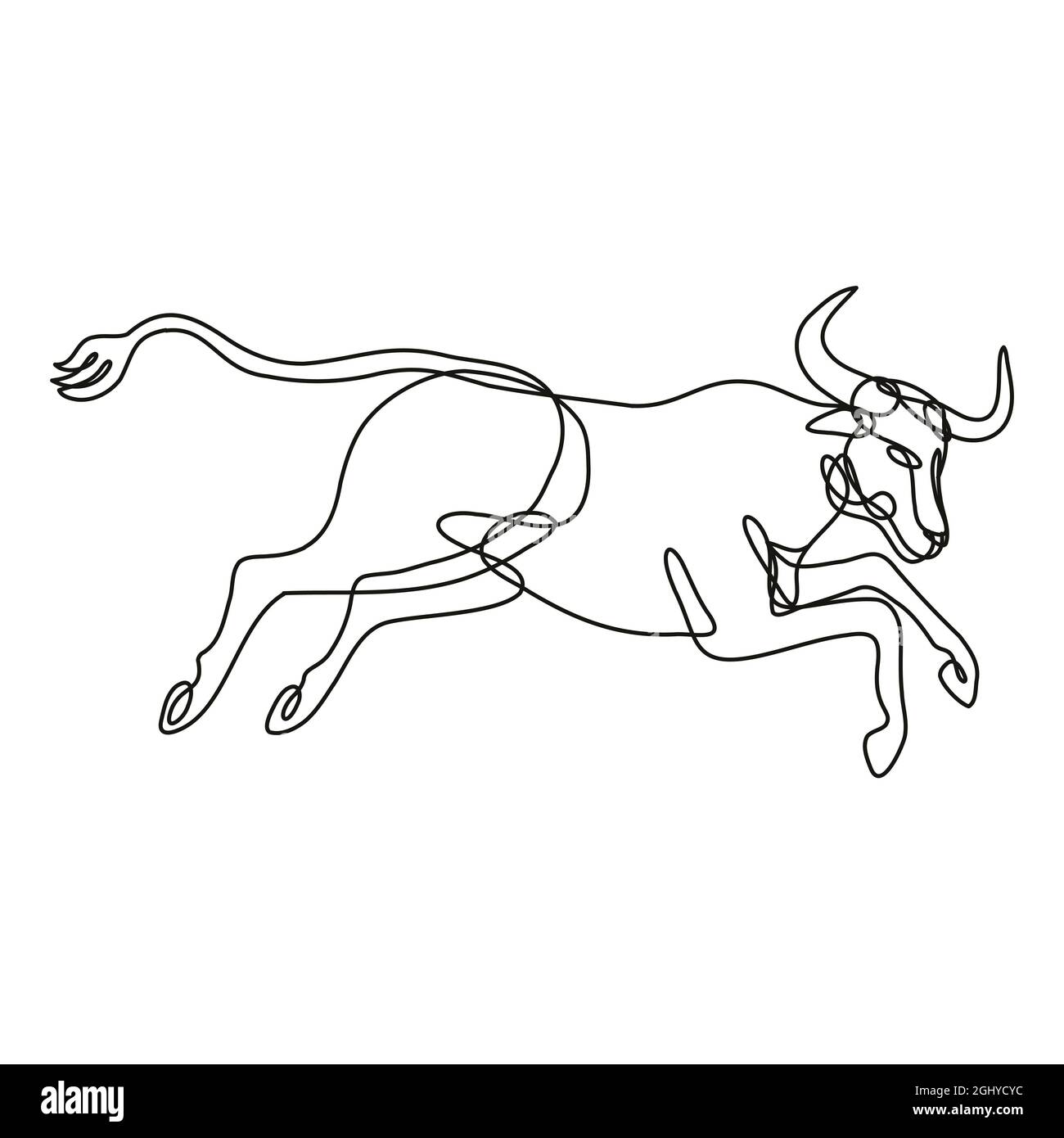 Texas Longhorn Bull Jumping Side View Continuous Line Drawing Stock ...