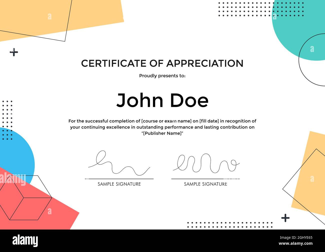 Certificate of Appreciation template with abstract geometric memphis style design. Stock Vector
