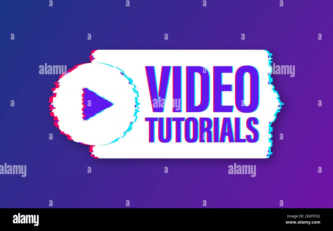 Video tutorials icon concept. Study and learning background, distance education and knowledge growth. Glitch icon. Stock Vector