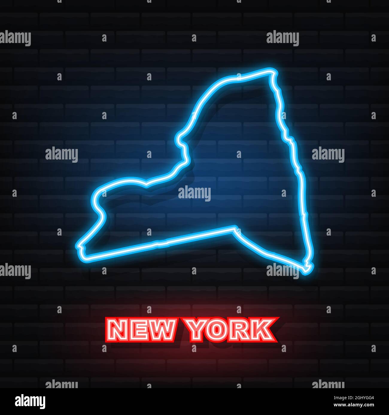 New York state map outline animation. Neon icon. Vector illustration. Stock Vector