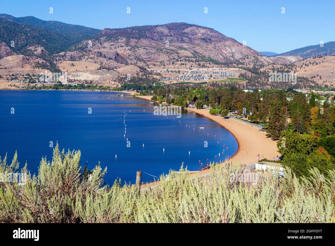 View of Skaha Lake in the Okanagan Valley in Penticton, British Columbia, Canada. Stock Photo