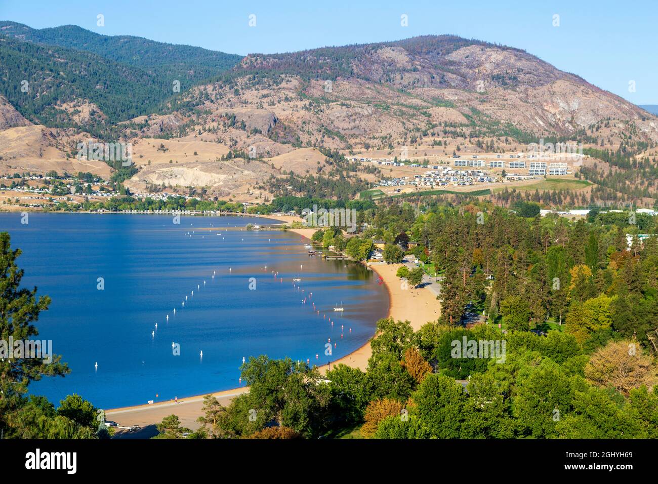 View of Skaha Lake in the Okanagan Valley in Penticton, British Columbia, Canada. Stock Photo