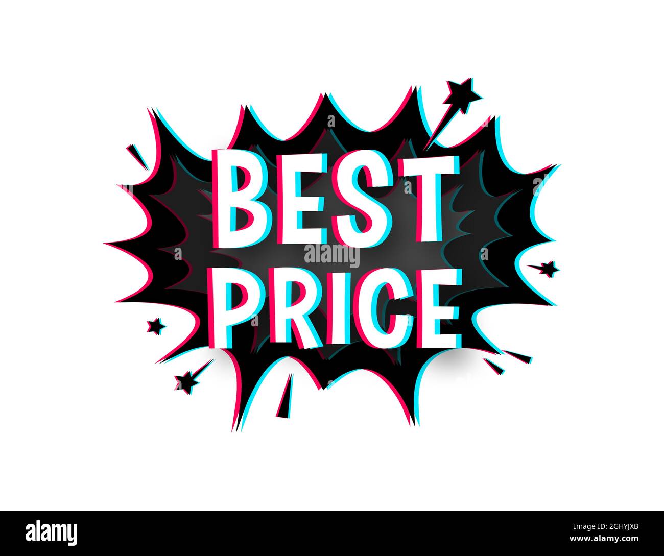 Comic speech bubbles with text Best price. Glitch icon. Symbol, sticker tag, special offer label, advertising badge. Vector stock illustration. Stock Vector