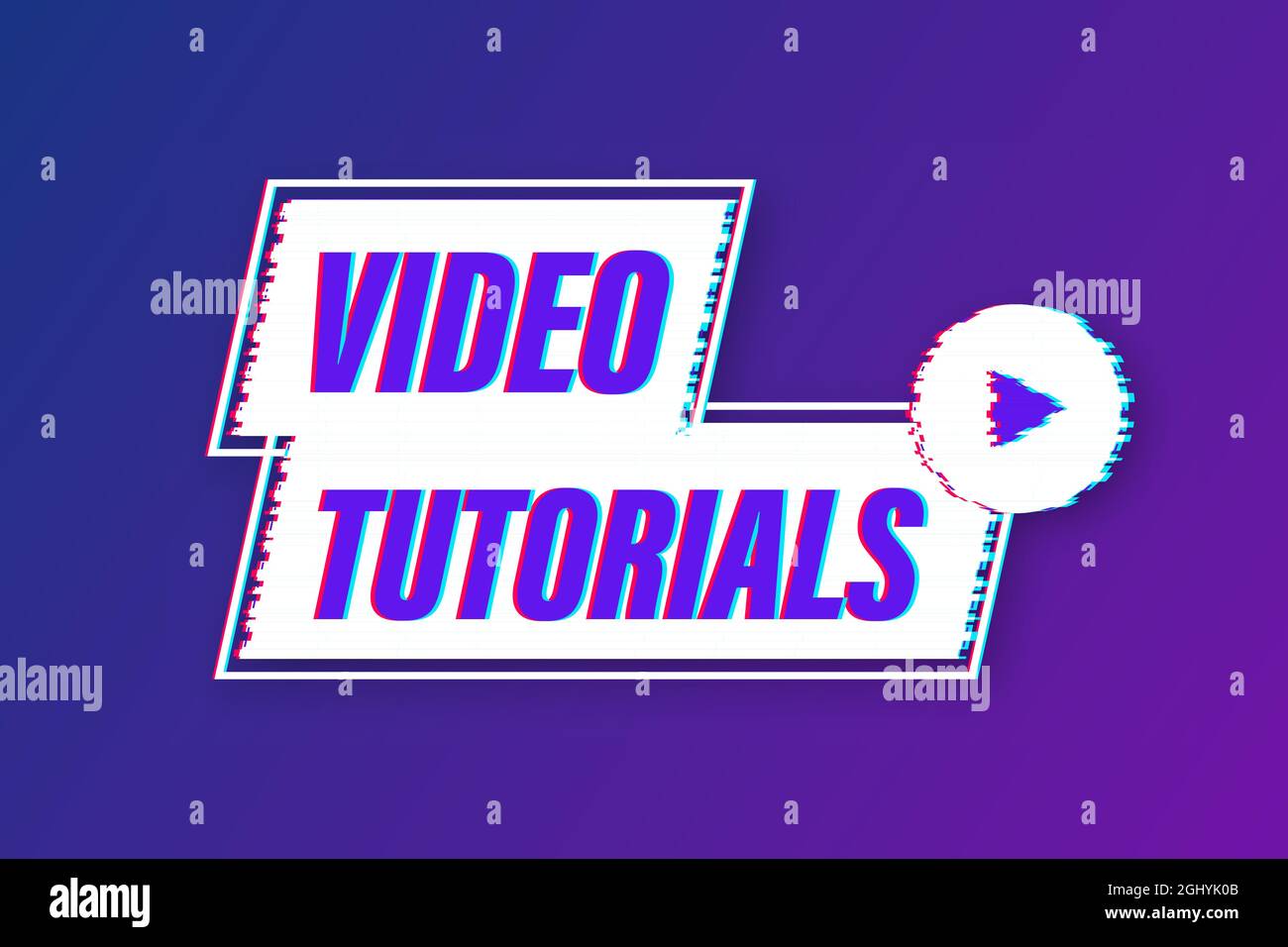 Video tutorials icon concept. Study and learning background, distance education and knowledge growth. Glitch icon. Stock Vector